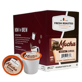 Fresh Roasted Coffee front packaging showing 24-count mocha K-Cups and branding benefit