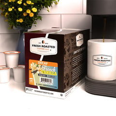 Fresh Roasted Coffee pod placed in Keurig brewer demonstrating easy use