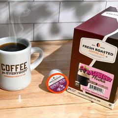 Fresh Roasted Coffee brewed cup top view displaying rich color and inviting aroma