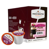 Fresh Roasted Coffee front packaging showing Raspberry Mocha and benefits of flavor