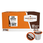Fresh Roasted Coffee front packaging showing 96-count pods and bold branding benefit