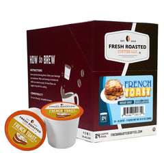 Fresh Roasted Coffee front packaging showing 24-count French Toast K-Cups and convenience
