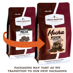 Fresh Roasted Coffee back label with ingredient and certification details benefit
