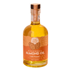 Fresh Vintage Farms bottle front view showing clear almond oil and label benefits