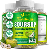 FRESHDRINKUS front packaging shows soursop gummies and clean vegan labeling benefit clarity