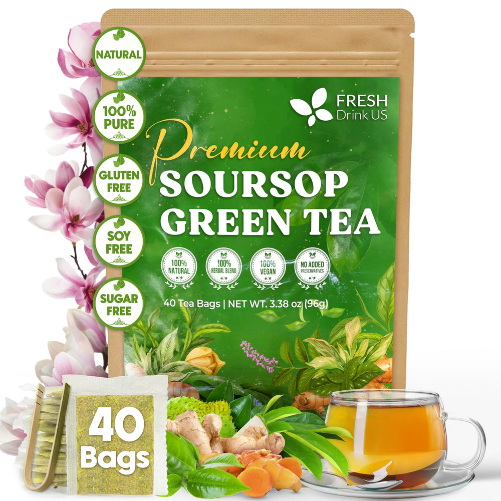 FRESHDRINKUS front packaging showing 40 biodegradable tea bags and product benefits