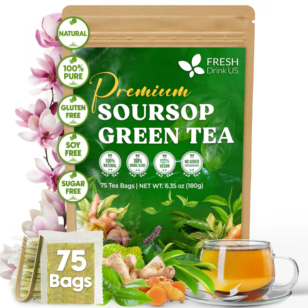 FRESHDRINKUS front packaging displaying 75 tea bags and kraft pouch, convenient freshness