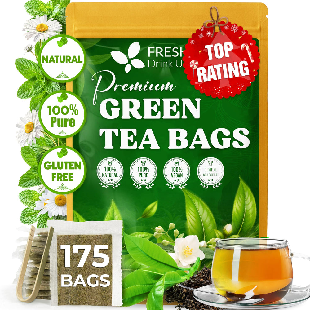 FRESHDRINKUS front packaging showing 175 tea bags and kraft pouch freshness