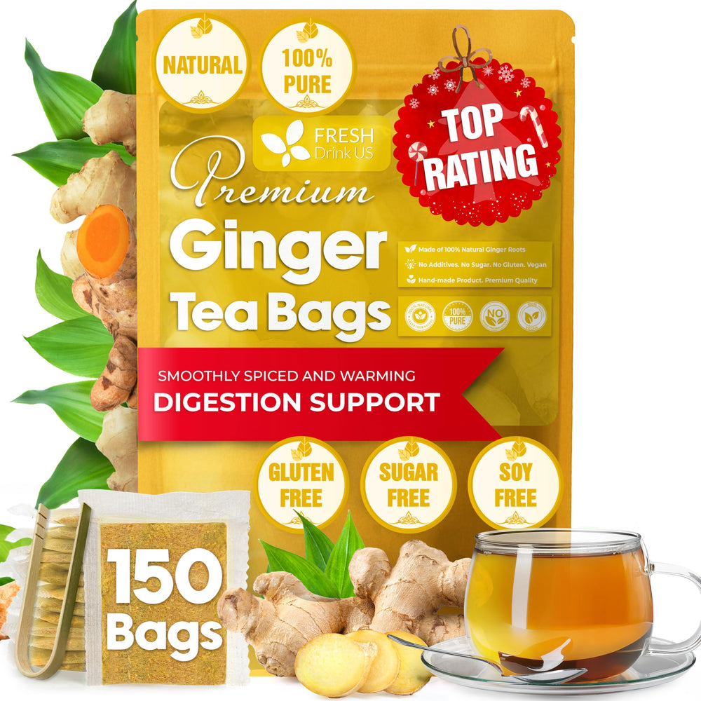 FreshDrinkUS front packaging showing 150 tea bags and resealable pouch benefits
