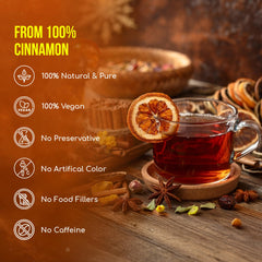 FRESHDRINKUS brewed cinnamon tea in cup delivering warm fragrance and soothing warmth