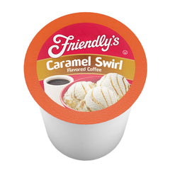 Friendly's brewed caramel swirl coffee cup showing crema and flavor appeal