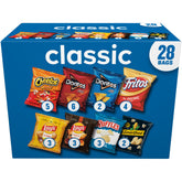 Frito Lay front packaging showing the 28-count variety pack and easy grab-and-go convenience