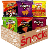 Frito Lay front packaging of Fiery Mix 40-count showing included chip images and benefits
