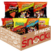 Frito-Lay front packaging showing the 21-count Flamin' Hot assortment and convenience
