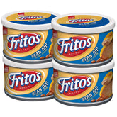 Fritos front-packaging showing four 9oz cans, convenient pantry supply