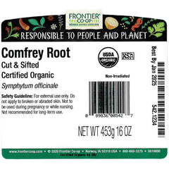 Frontier Co-op comfrey root close-up of cut-and-sifted particles highlighting consistent texture