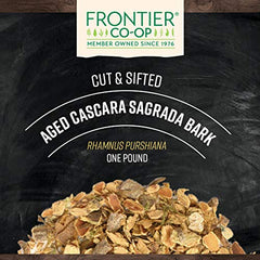 Frontier Co-op loose cut and sifted cascara sagrada bark close-up showing consistent pieces and aroma