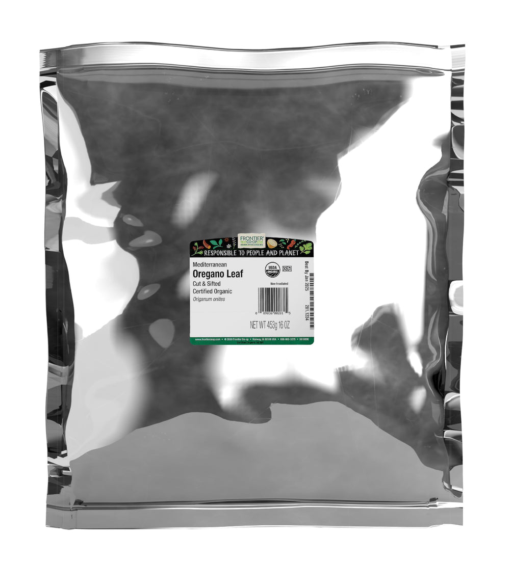 Frontier Co-op front packaging showing 16 oz bulk bag and branding benefit