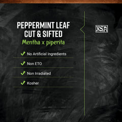Frontier Co-op close-up of cut-and-sifted peppermint leaf texture and aroma benefit