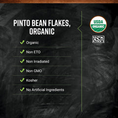 Close up of flaked pinto bean texture from Frontier Co‑op, quick cooking benefit