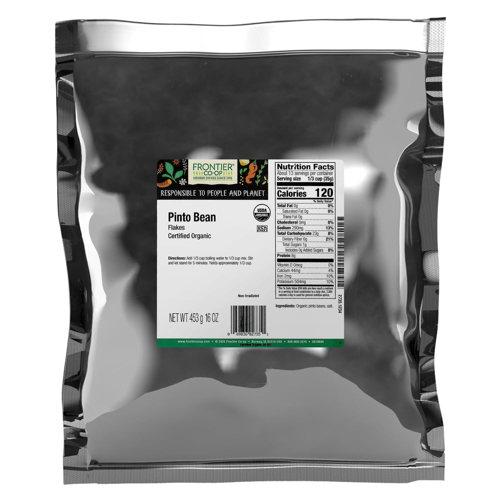 Frontier Co‑op front packaging showing 1 lb bag and organic label, convenient storage