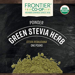 Close-up of Frontier Co-op stevia powder texture highlighting fine grind