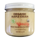Frost Ridge Maple Farm jar front view showing organic maple cream label and convenience