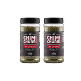 Frugoni Al Chimichurri front packaging showing both Original and Spicy bottles with product benefits