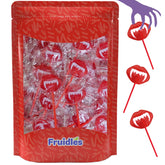 Fruidles front packaging showing vampire fangs lollipops and clear branding for quick identification