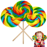 Fruidles front view of three jumbo rainbow lollipops showing bright packaging and appeal