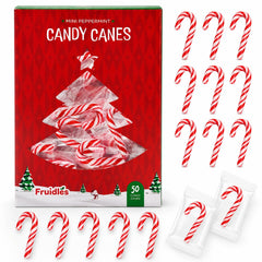 Fruidles front packaging showing 100 mini peppermint candy canes and quantity benefit