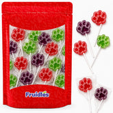 Fruidles front packaging showing 40-count paw print lollipops, easy party supply