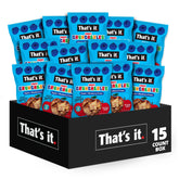 Fruit Crunchables front packaging showing 15 pouches and brand appeal for quick snacks