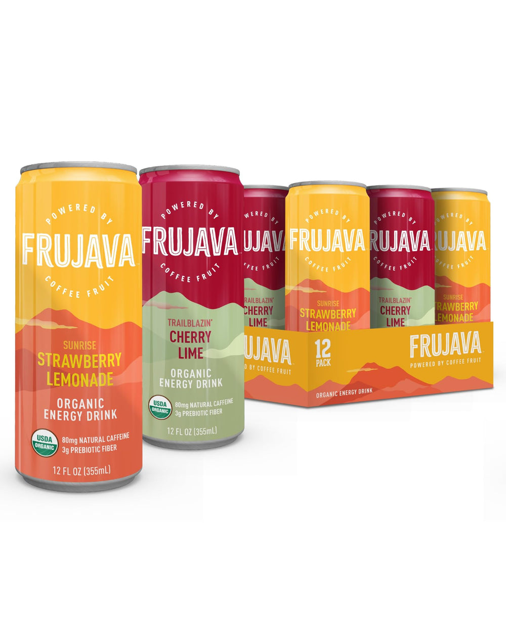 Frujava front pack shot showing both flavors and organic badge for shelf appeal
