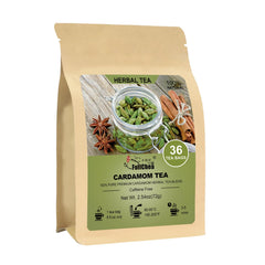 FullChea front packaging showing cardamom cinnamon tea and serving suggestion