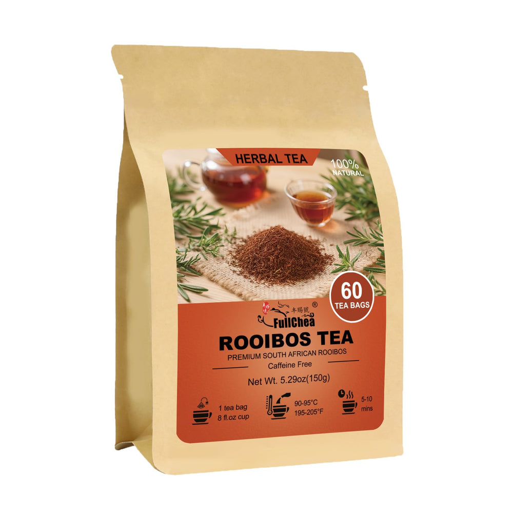 FullChea front packaging showing 60-count rooibos tea bags and convenience