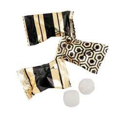 Fun Express close-up of black and gold foil wrapper texture, highlights freshness protection