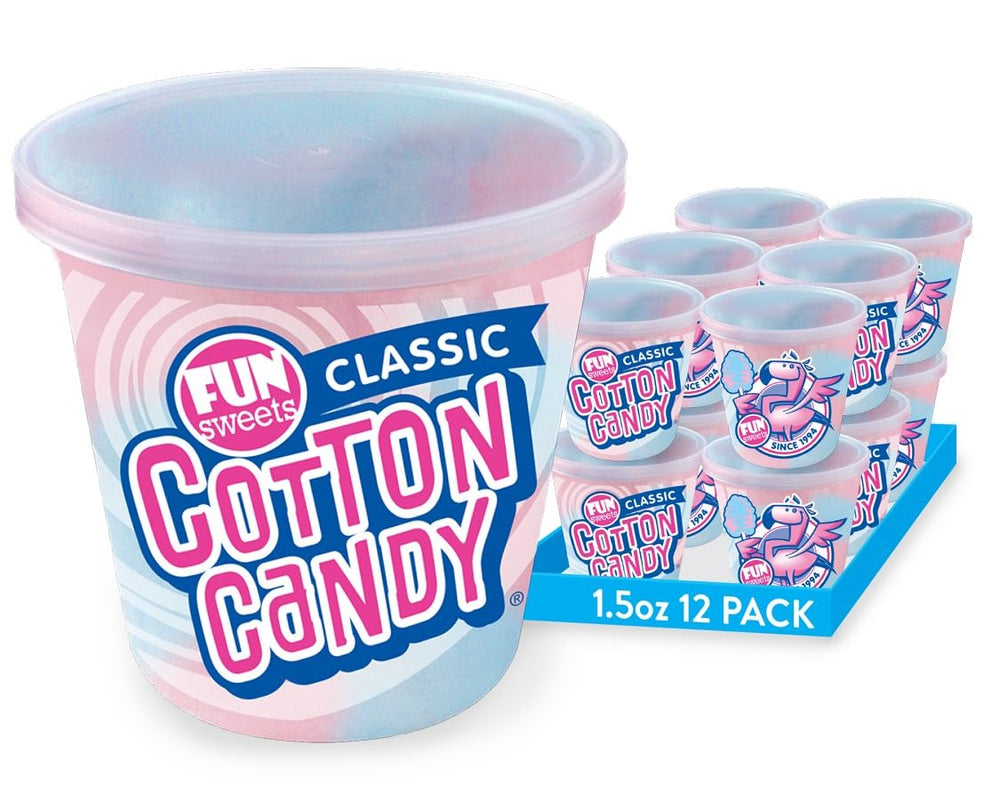 Fun Sweets front packaging showing stacked 12-pack tubs and colorful branding for easy gifting