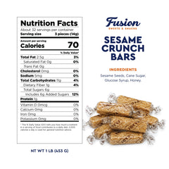 Fusion Sweets And Snacks close-up texture highlighting crunchy sesame benefit