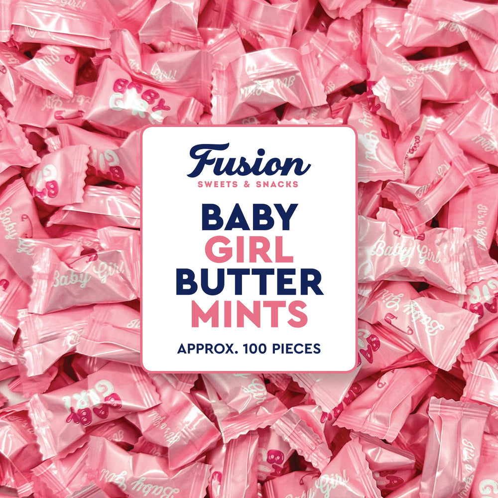 Fusion Sweets And Snacks front packaging showing 100 pink buttermints for easy party planning