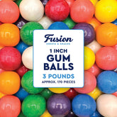 Fusion Sweets And Snacks front packaging showing 3 lb bag and colorful gumballs