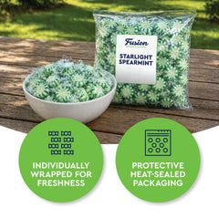 Fusion Sweets And Snacks open bulk bag with mints spilling for easy access benefit