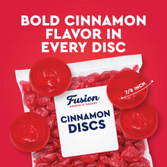 Fusion Sweets macro texture shot of a cinnamon disc showing smooth, hard-candy surface