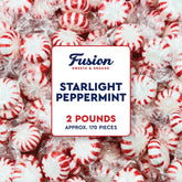 Fusion Sweets And Snacks front of bag showing 2 lb peppermint bulk and packaging benefit