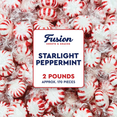 Fusion Sweets And Snacks front of bag showing 2 lb peppermint bulk and packaging benefit