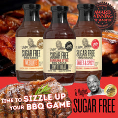G Hughes close-up stream of mesquite sauce showing texture and smoky appeal