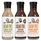 G Hughes front label of assorted marinades showing product trio for flavorful grilling