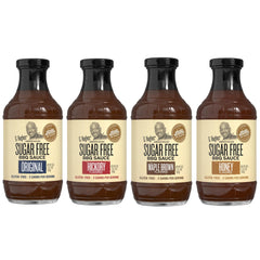 G Hughes variety pack front view showing four 18 oz bottles and clear labels for easy selection