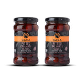 Gaea jar front label showing Kalamata olives and clear glass benefit convenience