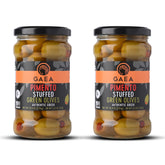 GAEA front jar view showing label and firm Chalkidiki olives with serving benefit